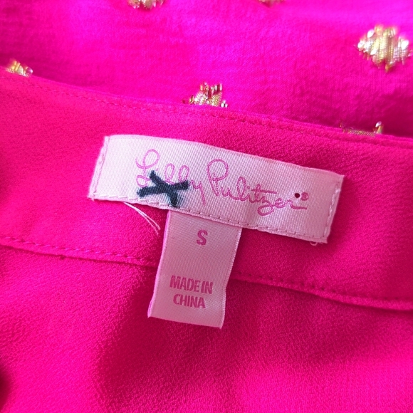 Lilly Pulitzer Pinta Pink Starry Clip Chiffon Top - Picture 6 of 7